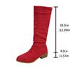 Pleated thick heel pointed but knee boots women's autumn suede large size stacking boots