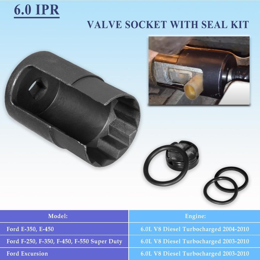 Bonbo 6.0 IPR Valve Socket & Oil Rail Adapters Kit & 6.0 High Pressure Oil Pump IPR Valve Air Test Fitting Tool With Seal Kit, Fits For Ford 6.0L