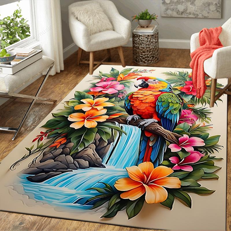 1Pc Colorful Parrot Waterfall Rug, Office Carpet Indoor Outdoor Doormat, Non-Slip, Comfortable, Living, Christmas Halloween, Xmas Gift G1289