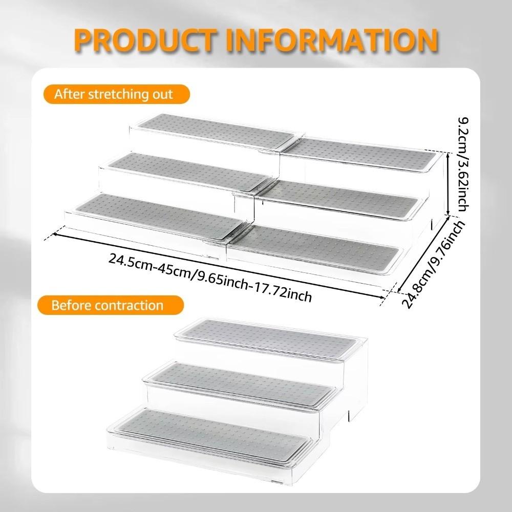 Visible Expandable Step Shelf 3 Tier Cabinet Storage Rack Clear Expandable Spice Rack  Pantry