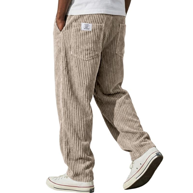 Men S American Style Embroidered Loose Straight Leg Vertical Striped Multi Pocket Casual Long Pants