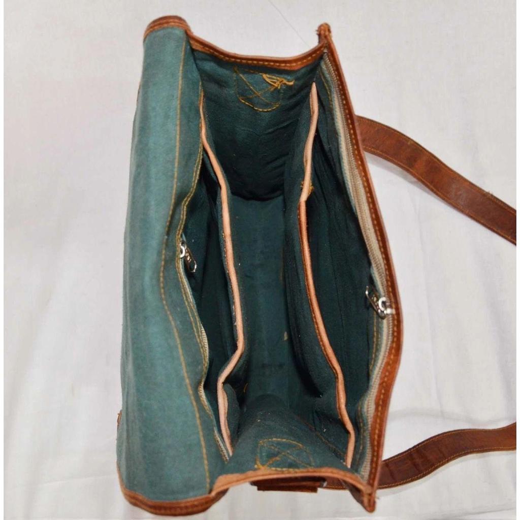 Vintage Skinnveske Herre Messenger Skulder Laptopveske Dokumentmappe Satchel