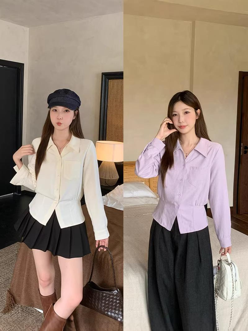

2026 Spring Plus Size Korean Lapel Waist-Cinched Long-Sleeve Slimming Shirt XXXL абрикосовый
