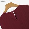 ZANZEA Rochie Casual de Vară Femei cu Gât Rotund, Largă, Fără Mâneci