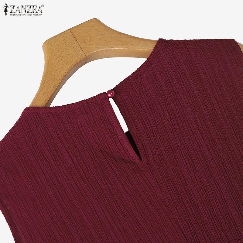 ZANZEA Rochie Casual de Vară Femei cu Gât Rotund, Largă, Fără Mâneci