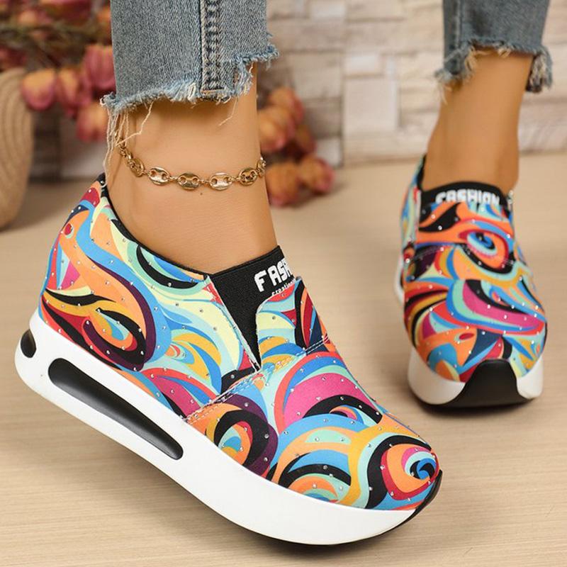 Fashion Fashion Mix Color Sneakers for Women 2025 Autumn Luxury Crystal Platform Vulcanize Shoes Woman Letter Print Slip On Shoes Mujer