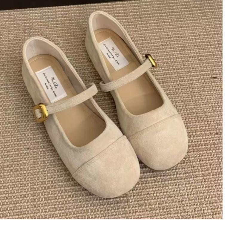 Fashion 2025 French Retro Suede Mary Jane Flats for Women Shallow Mouth Ballet Shoes Gentle Chic Red Single Shoes for Spring Autumn