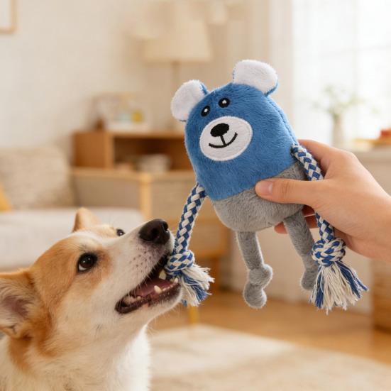 Yousheng Plush Animal Dog Chew Toy with Cotton Rope Bite Resistant Stuffed Pig Duck Bear Puppy Boredom Toy Squeaky Dog Teething Interactive
