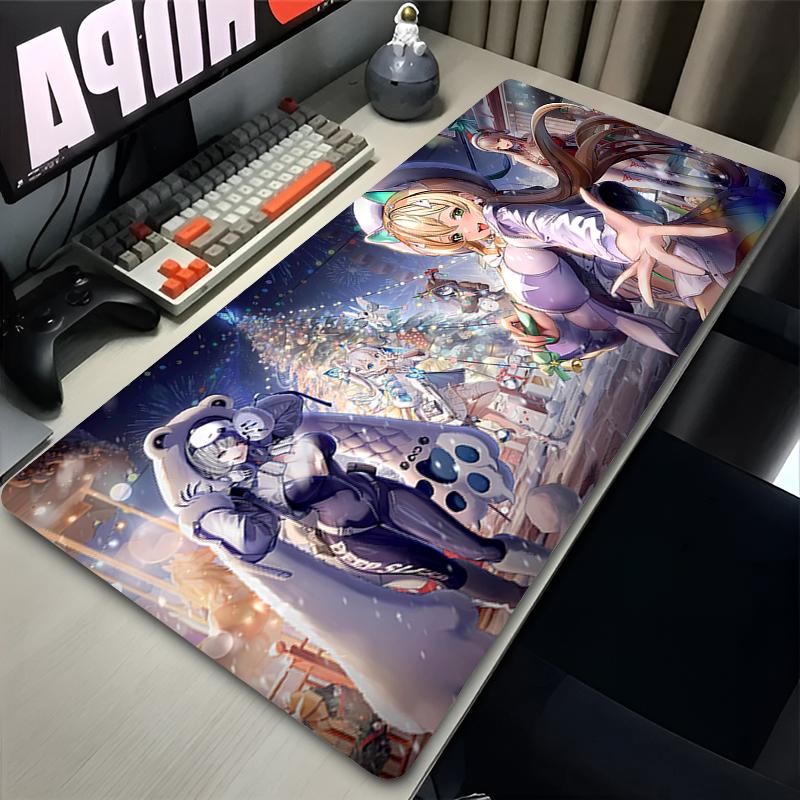 Large Gaming Mouse Pad with Antislip Base and Stitched EdgesAnime Girl with Big Gun Print Desk Mat for PC Laptop Gaming