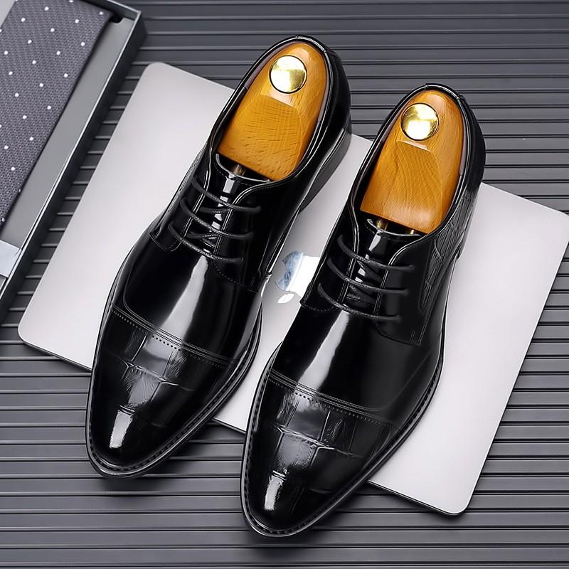 Mens Genuine Leather Oxford Shoes Crocodile Embossed Carved Detail Breathable Formal Footwear Wedding