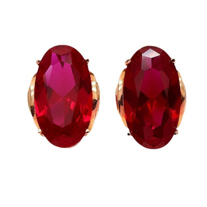 Exquisite Russian 585 Purple Gold Earrings Rose Gold Plated Inlaid Oval Egg Surface Redstone Foreign Style Fashion Earrings