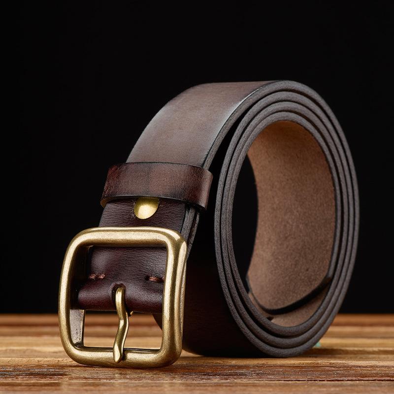 Retro Handmade First-Layer Cowhide Belt, Men'S Genuine Leather Pin Buckle, Fashionable And Personalized Korean Version Of Trendy Middle-Aged And Young