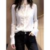 Super Stylish White Polka Dot Shirt with Stand Collar for Women, 2026 New Model, High-End Niche Sun-Protective V-Neck Babydoll Top