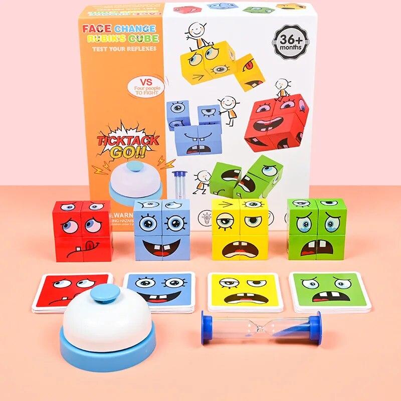 Wooden Face Changing Cube Toys Building Blocks for Cartoon Puzzle Jigsaw Kids Toy Educational Board Game