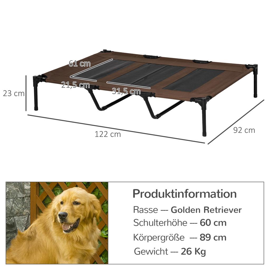 Raised Dog Bed Cooling Elevated Pet Cot with Breathable Mesh for Indoor Outdoor Use Brown, XX Large, 122 X 92 X 23cm