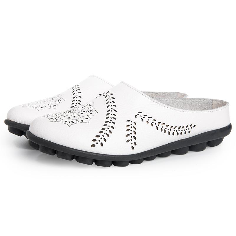 Women Slippers Spring Summer Casual Leather Low Cut Flat Peas Toe Mother