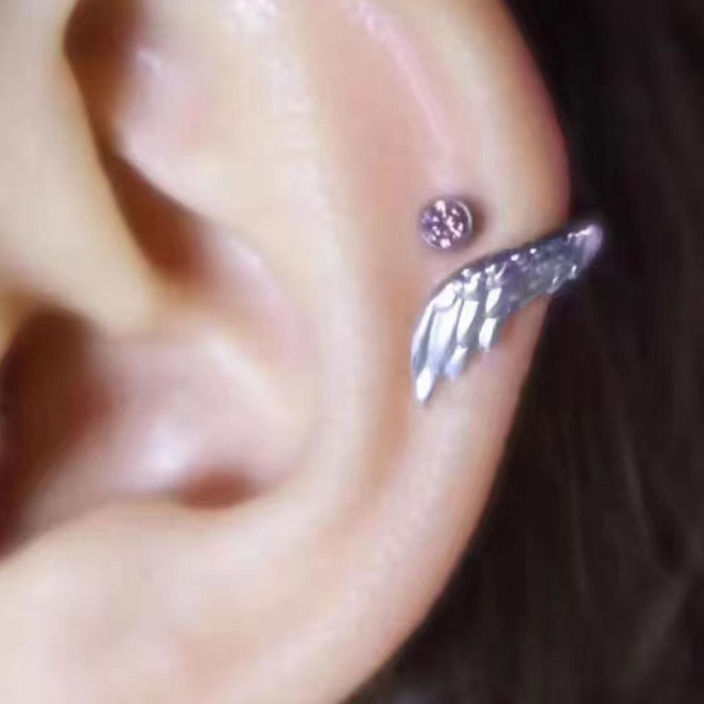 Angel Wing Twisted Rhinestones Studs Earrings Crystal Embellished Wing Ear Bone Nail Alloy Jewelry For Sensitive Skin