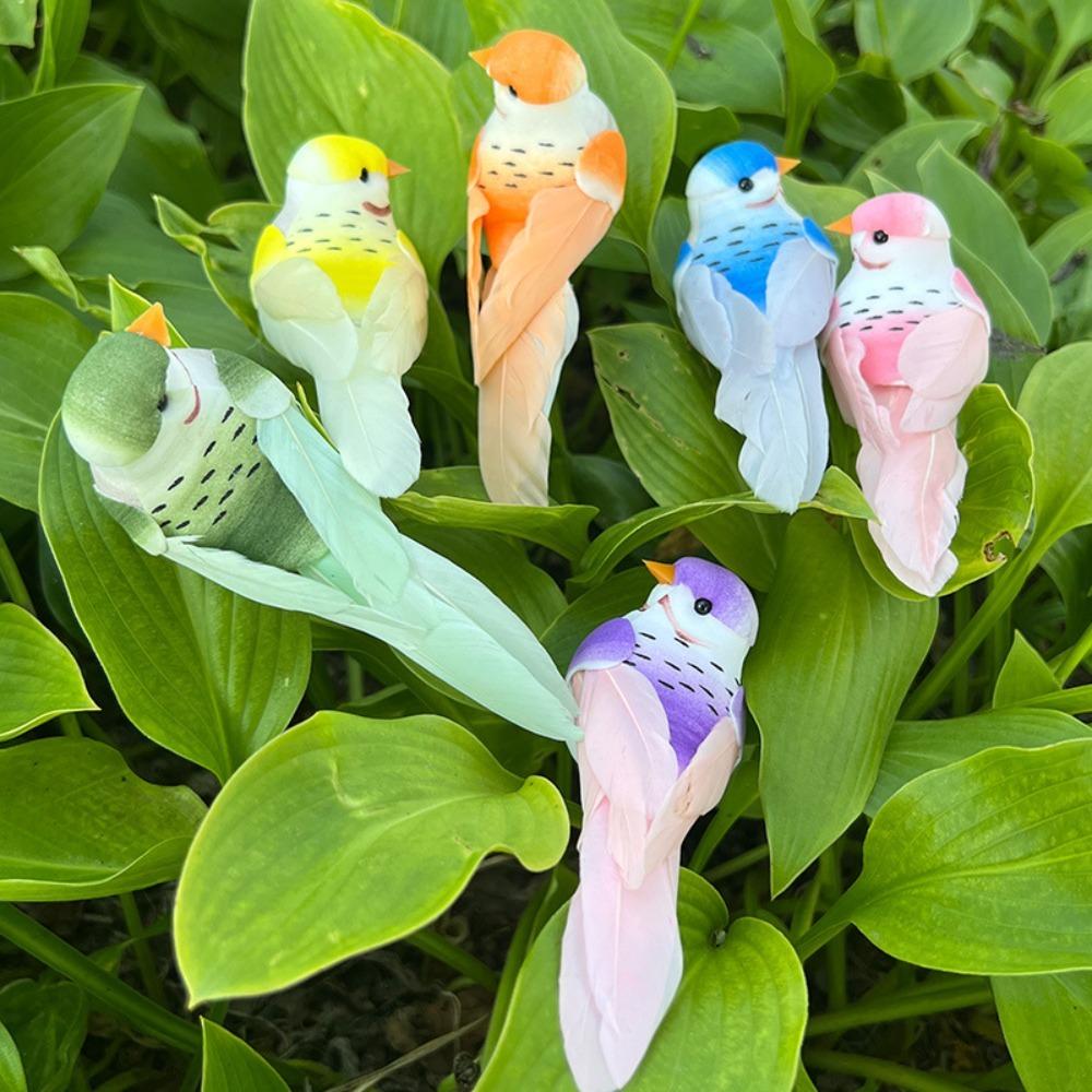 6/5pcs Garden Landscape Decor Simulation Birds Photography Props with Clip Foam Feathers Birds Colorful Home Decor