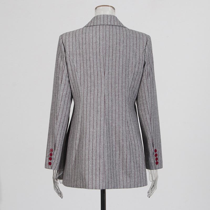 2024 Winter Retro Striped Stitching Suit Jacket for Women: European & American Style