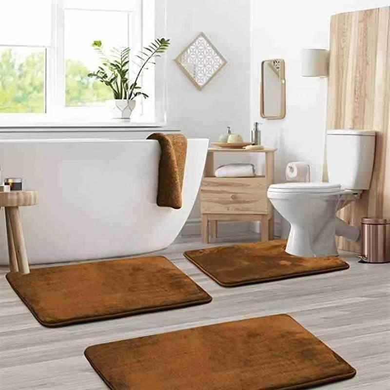 Badezimmer-Bodenmatte Toilette Dreiteiliges Set Korallenvlies Bodenmatte Spezial für Badezimmer Saugfähig und Rutschfest
