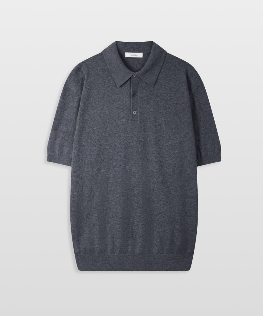 MANNERGRAM Nouvelle Fine Cashmere Cotton Polo Short Sleeve Knit Charcoal Gray
