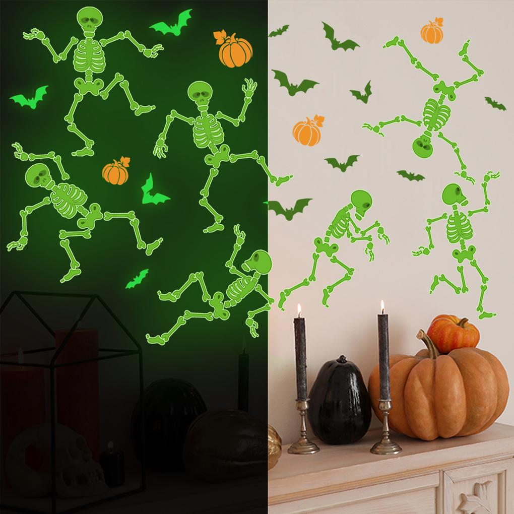 Luminous Halloween Wall Stickers Skull Bat Sticker Pumpkin Removable Wallpaper Decals Party Favors Door Window Accessories