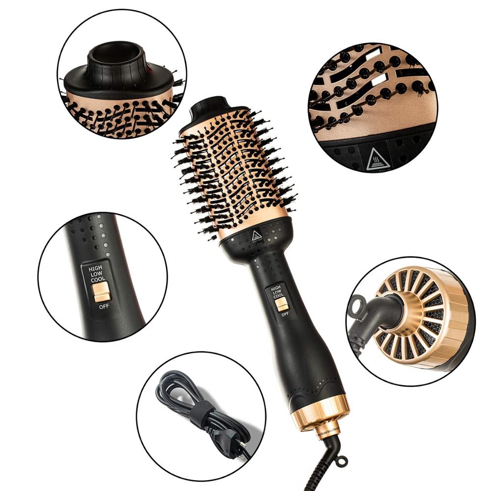 2 In 1 Gold One Step Hair Dryer Brush And Volumizer Anti-scald Hair Straightener&Curler Negative Ions For Wet Dry Hot Air Brush