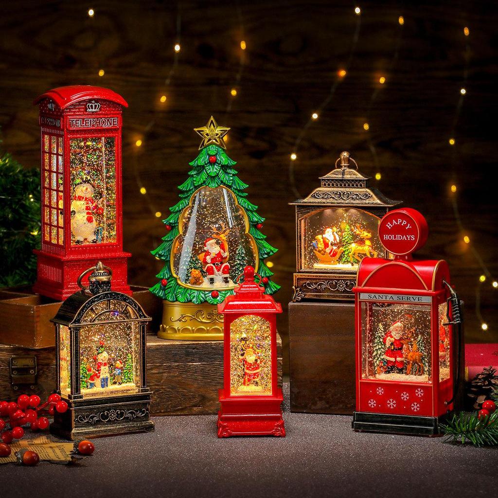 Musikalische Weihnachtsdekorationen mit Licht in verschiedenen Stilen: Telefonzelle & Orkan-Öllampen
