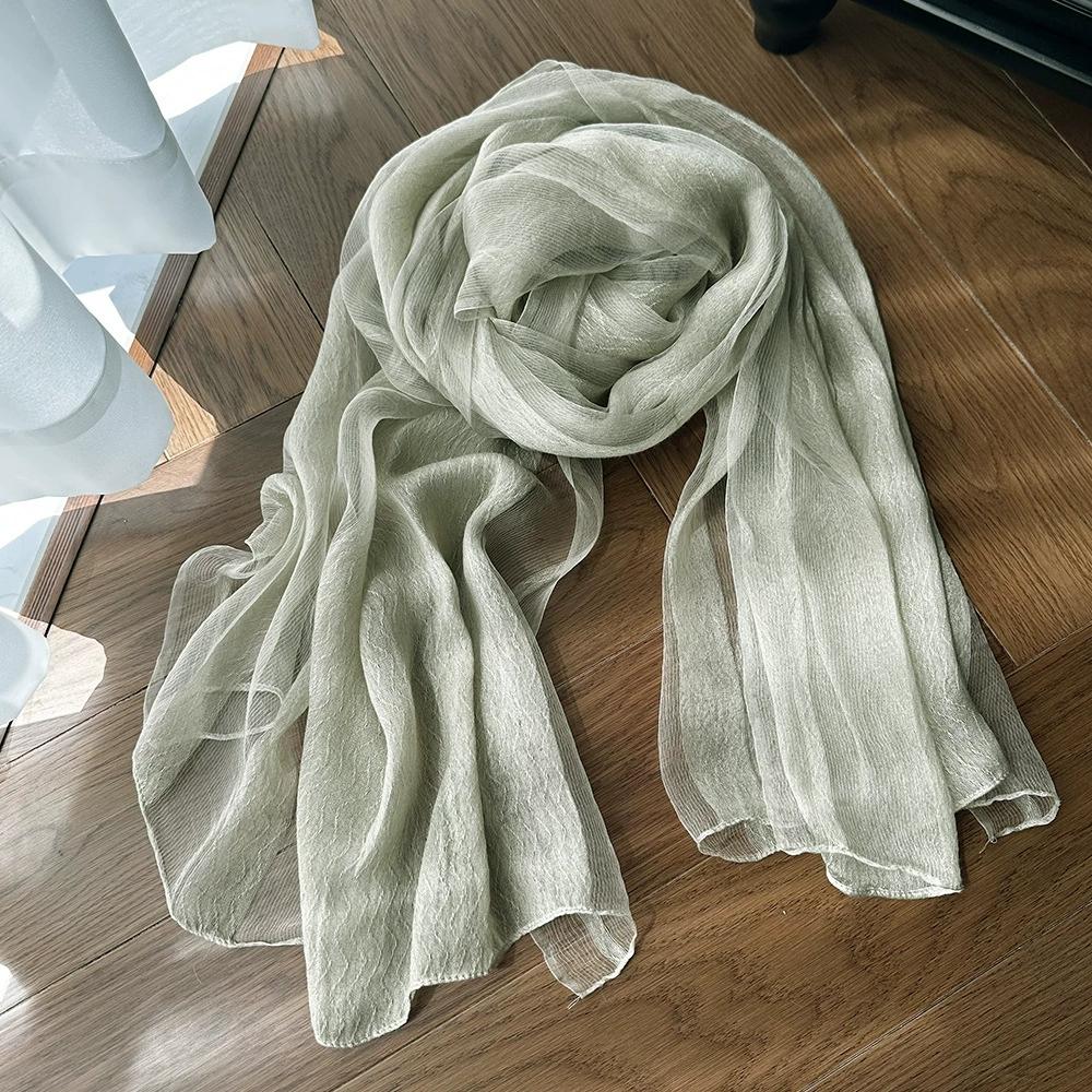 Solid Color Mulberry Silk Scarf Long Length Sunscreen Silk Scarf for Women Decoration Water Wave Pattern Scraves and Shawls
