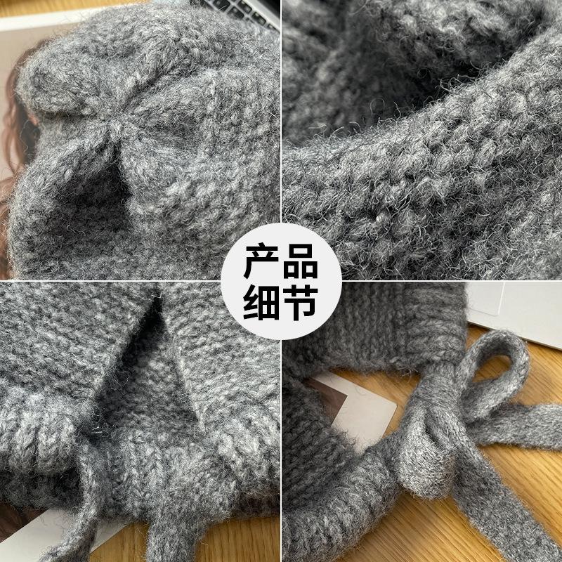 Balaclava Hat Women'S Winter Big Head Circumference Windproof And Warm Ear Protection Knitted Hat Showing Face Small Wool Hat