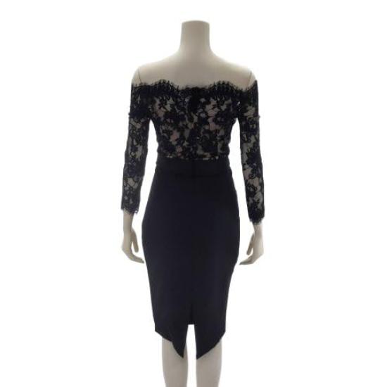 GRAXIA Cabaret Midi Tight Perfect for Hostess Eyelash Size Small Dress, Dress, Off-the-Shoulder, Dress, Hostesses, Clubs, Lounges, Lace, Knee-Length,