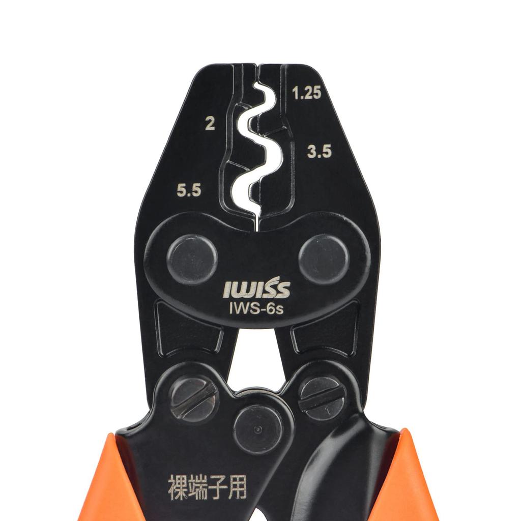 IWISS IWS-6S Crimping Tool for Bare Crimp Terminals and Sleeves, Compatible with 1.25/2/3.5/5.5 sq.