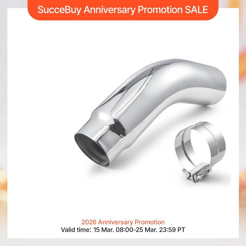 SucceBuy Elbow Exhaust Tip Chrome Turn Down Exhaust Tip w/ Clamp for Truck Car Chrome Structure for High Temperature Resistance