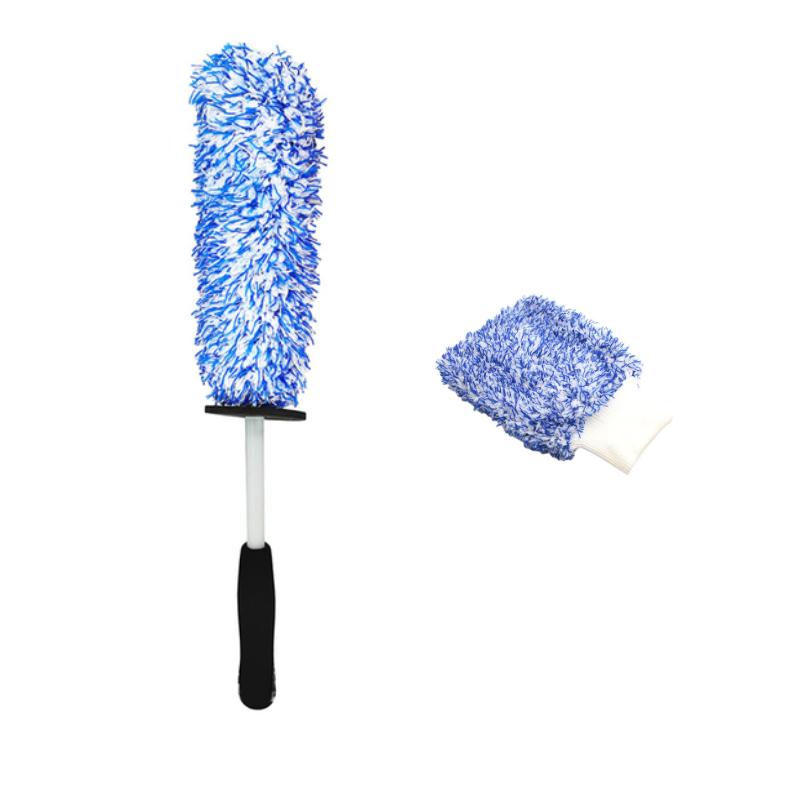 

2 шт./Набір Щітка для миття автомобіля Super Brush Мікрофібра Преміум Щітка для дисків Нековзка м яка ручка Легко чистити спиці автомобільних дисків Автоаксесуари Blue&White