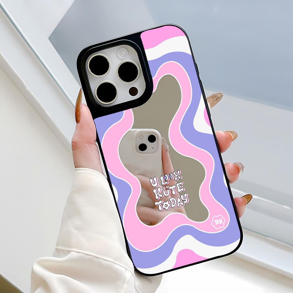 

Зеркальный чехол для телефона для iPhone 15 11 13 14 для 15 16 Pro Max 12 13 16 Pro Чехол для телефона в милом стиле с облаками, цветами и животными iPhone 16 чёрный