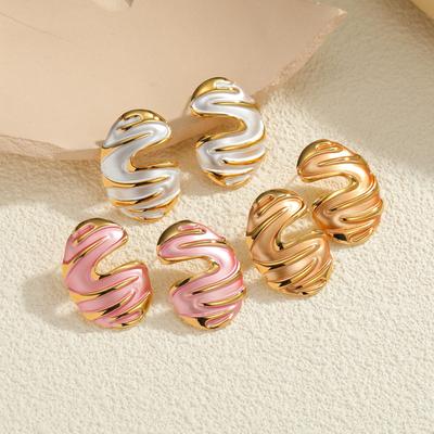 18K Gold Geometric Enamel Oval Earrings - High-End, Light Luxury Design