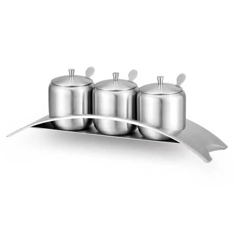 304 Stainless Steel Round Seasoning Jar with Spoon Lid