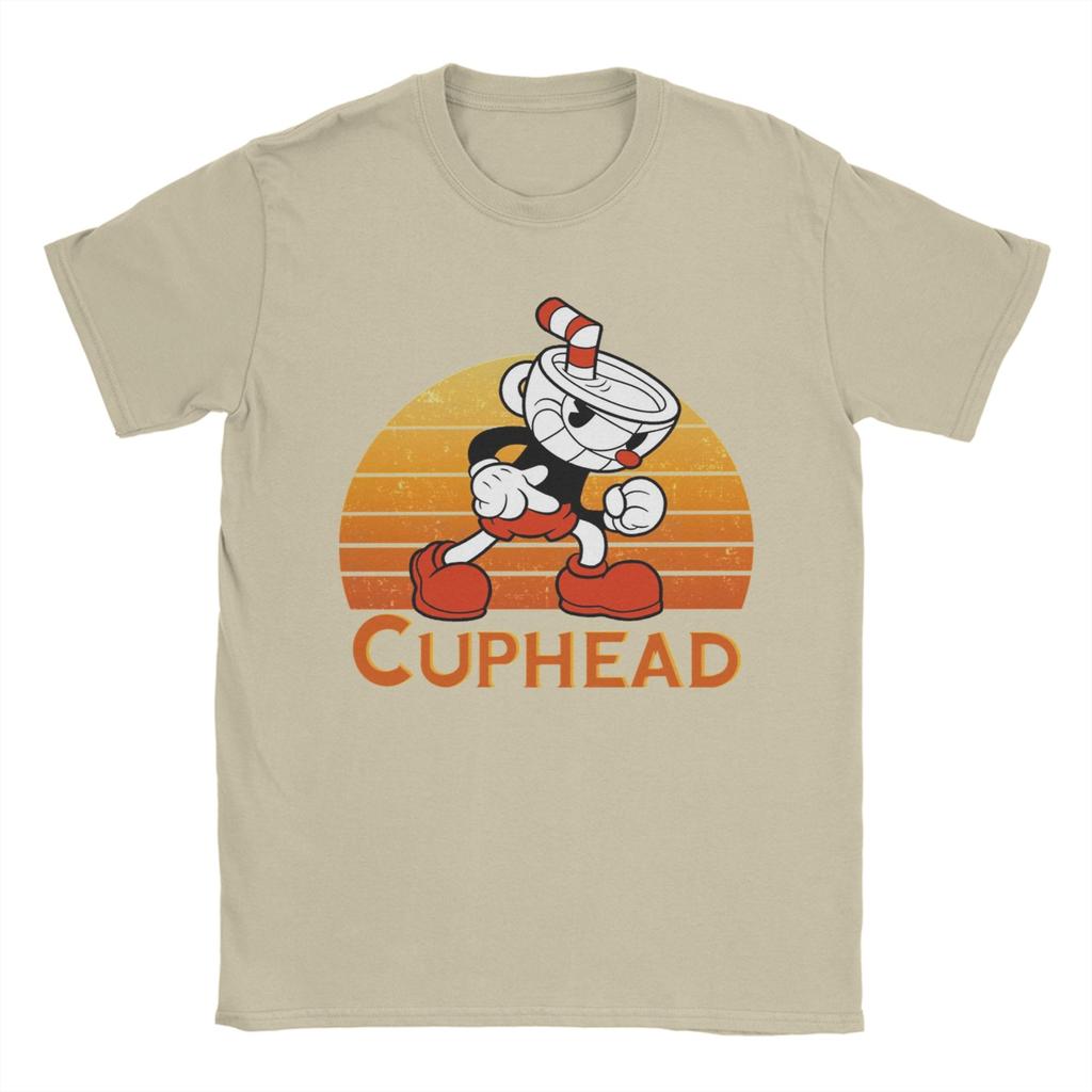 Cuphead Vintage Sunset TShirt Beach Hip Hop T Shirts Men Cotton O Neck Oversize Tees Short Sleeve Vintage Tops