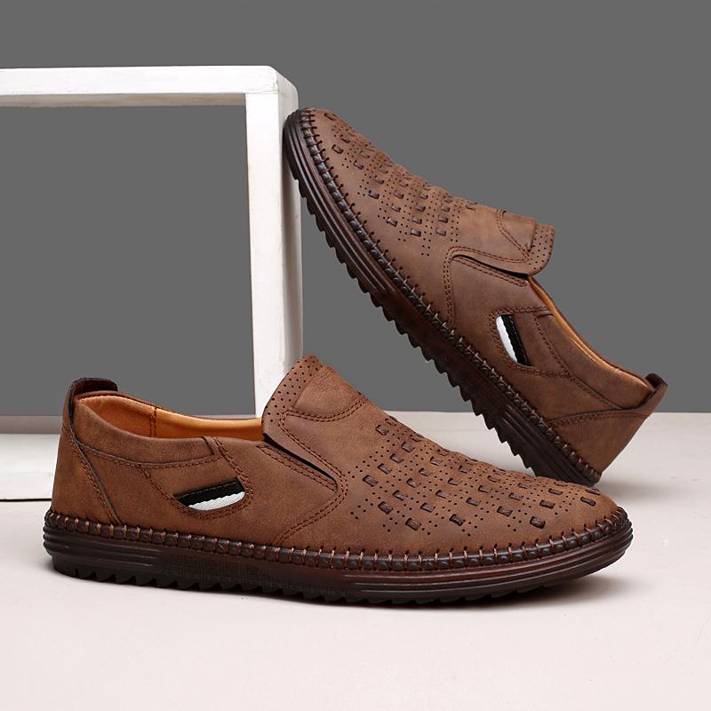 Fashion 2025 Men's Braided Casual Leather Shoes Triple-Color Woven Design with Anti-Slip Oxford Sole Daily Wear Loafers Plus Size 38-48