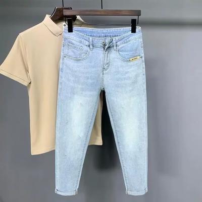 Jeans Casual da Uomo Primavera e Autunno Design Jeans in Denim Lavato ad Acqua Vita Media