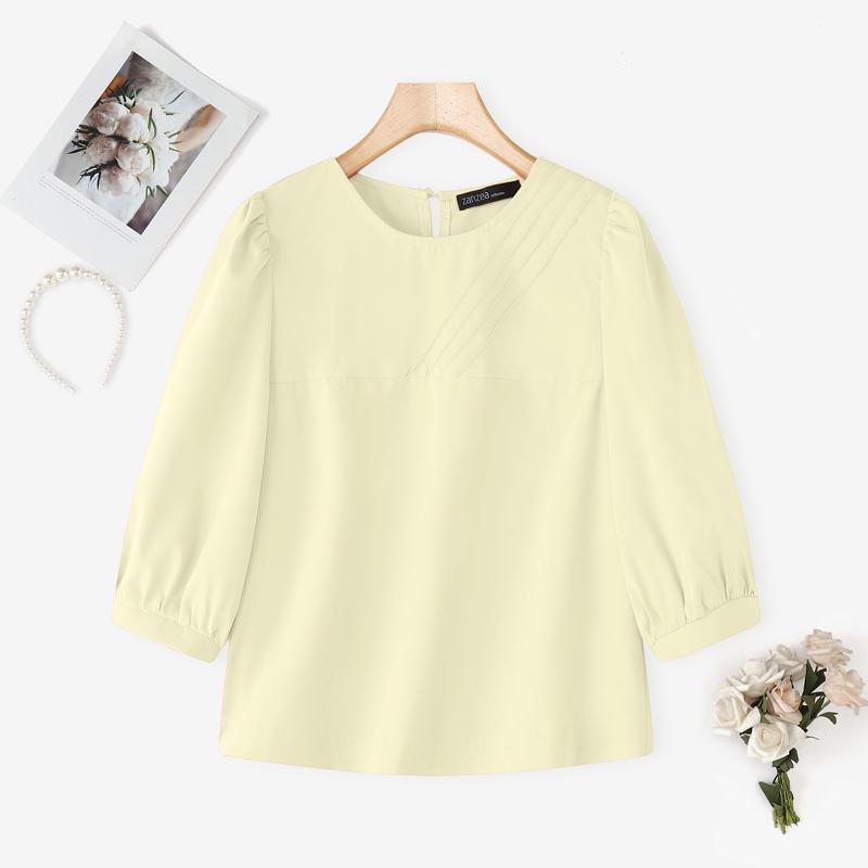 ZANZEA Women Casual Round Neck Solid Color Half Sleeve Blouse