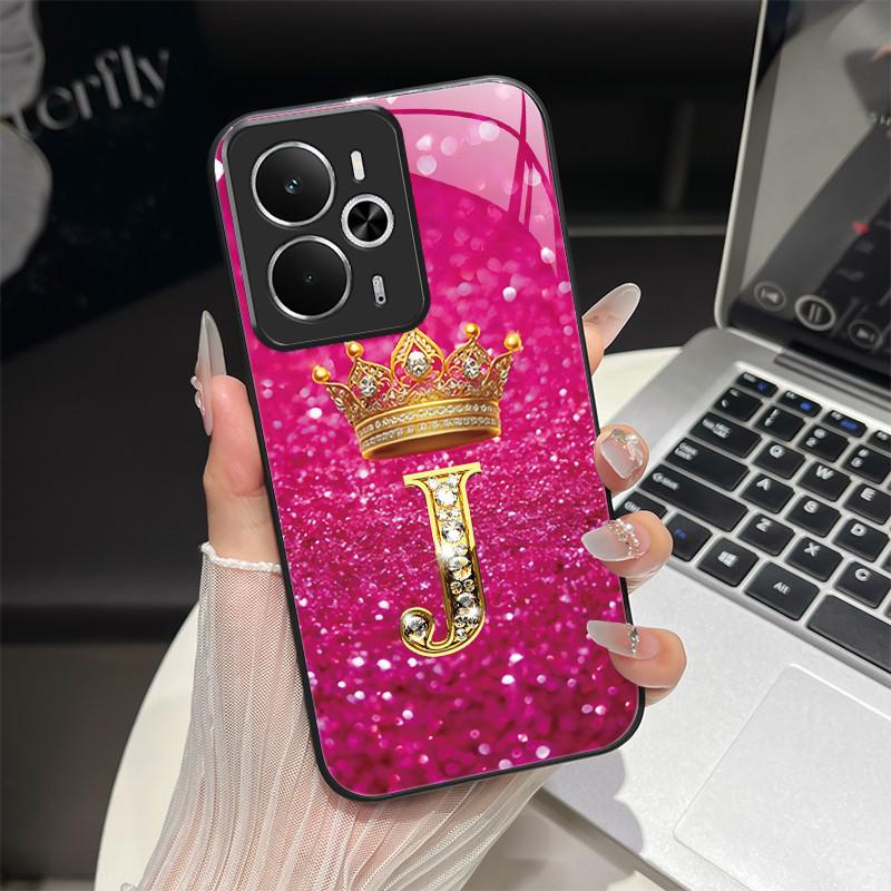 For Oppo Realme 14 14T 5G Case RMX5075 RMX5078 Fashion Letters Shockproof Tempered Glass Cover For Realme14 Realme14T 5G Pouch