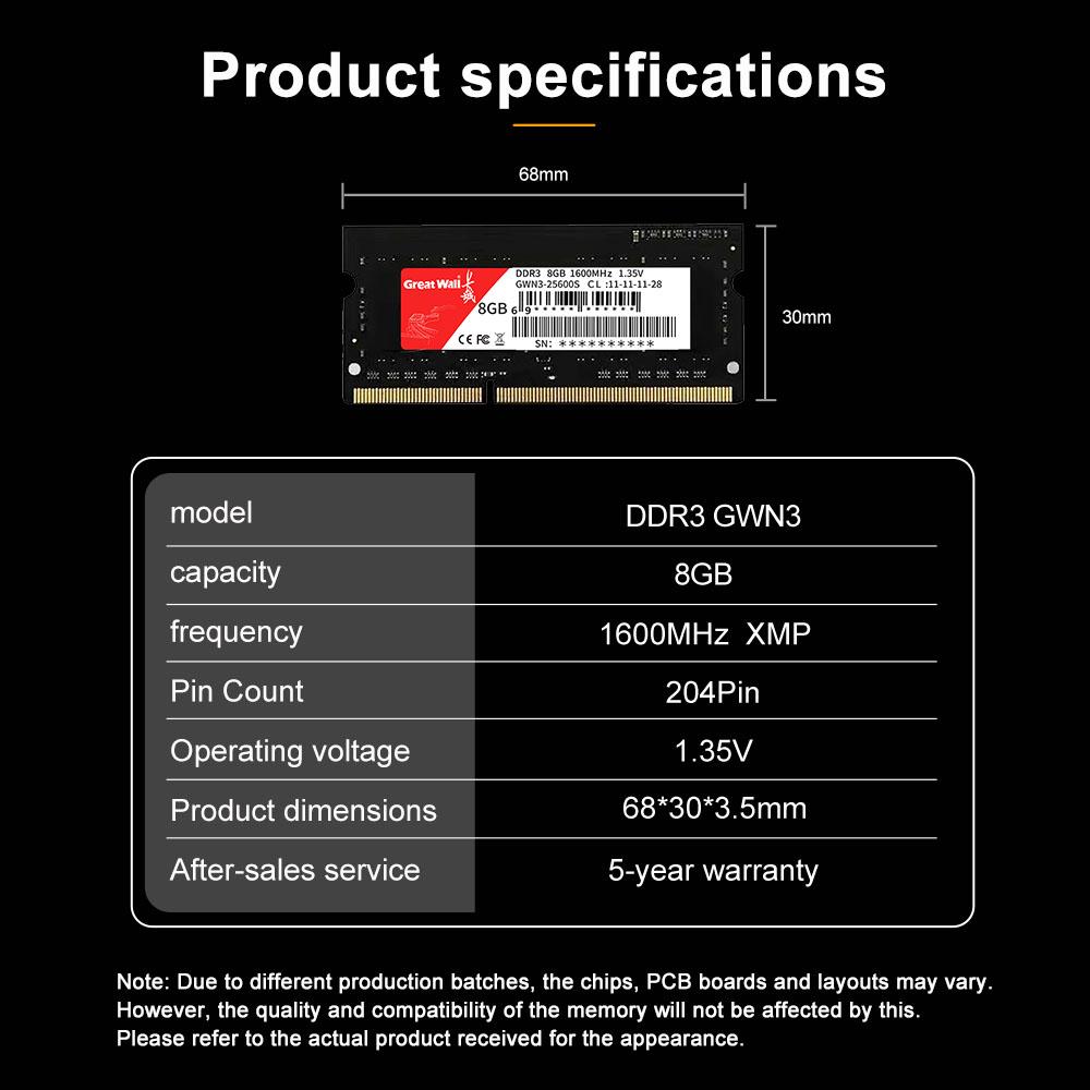 Memory module Great Wall GWN3 DDR3 1600MHz 4GB/8GB notebook memory module