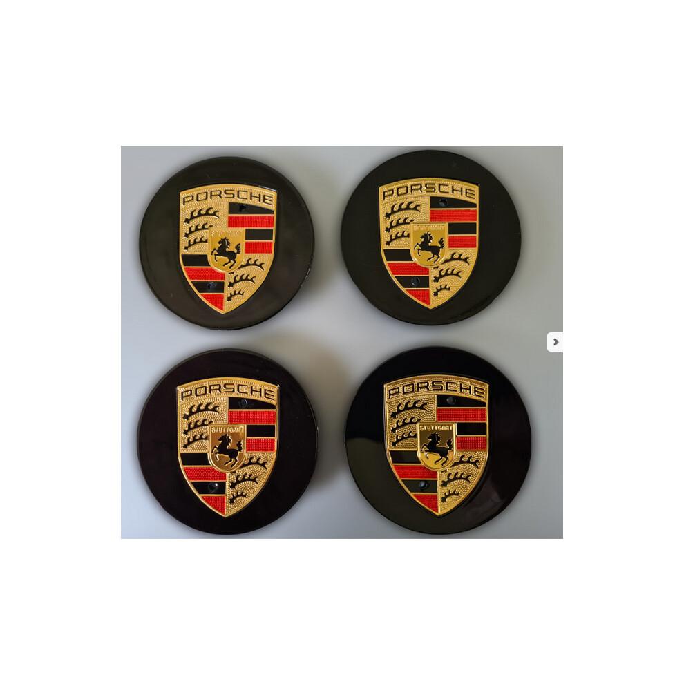 Porsche Radnabenkappen Abzeichen Emblem - 76mm - Schwarz 4 Stück