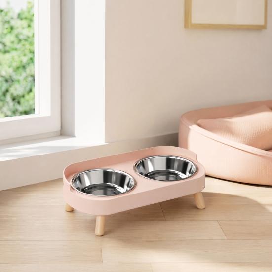 Nostalgie Elevated Cat Bowl, Dual 13.53oz Stainless Steel Bowls, Non Spill Bowl with Raised Stand, Pet Food And Water Set for Indoor Cats