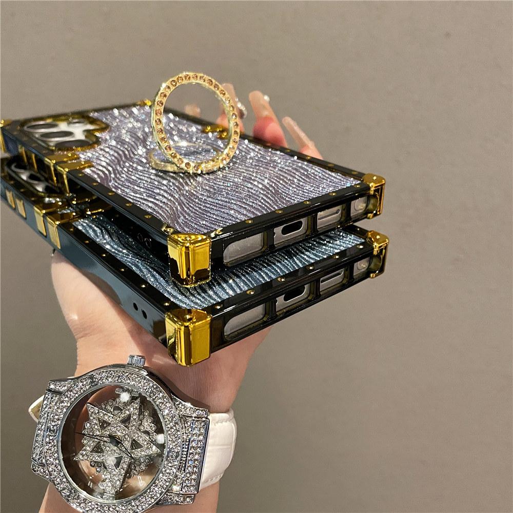 Luxury Ring Stand Case For Samsung Galaxy S25 Edge S24 S23 Ultra S24FE S25Plus Bracket Bling Cover Fundas