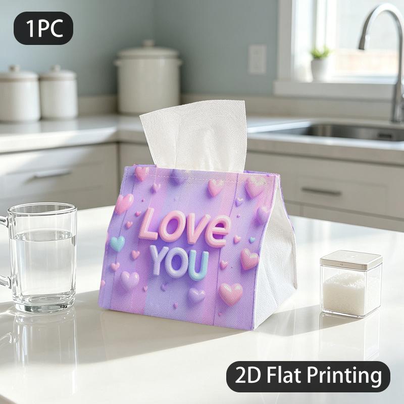 1pc Tissue Box, Pastel 3D Love Hearts Romantic Pattern, 2D Flat Printing, Multi-Purpose, Folds Flat, Tissue Organizer, for Around The Home