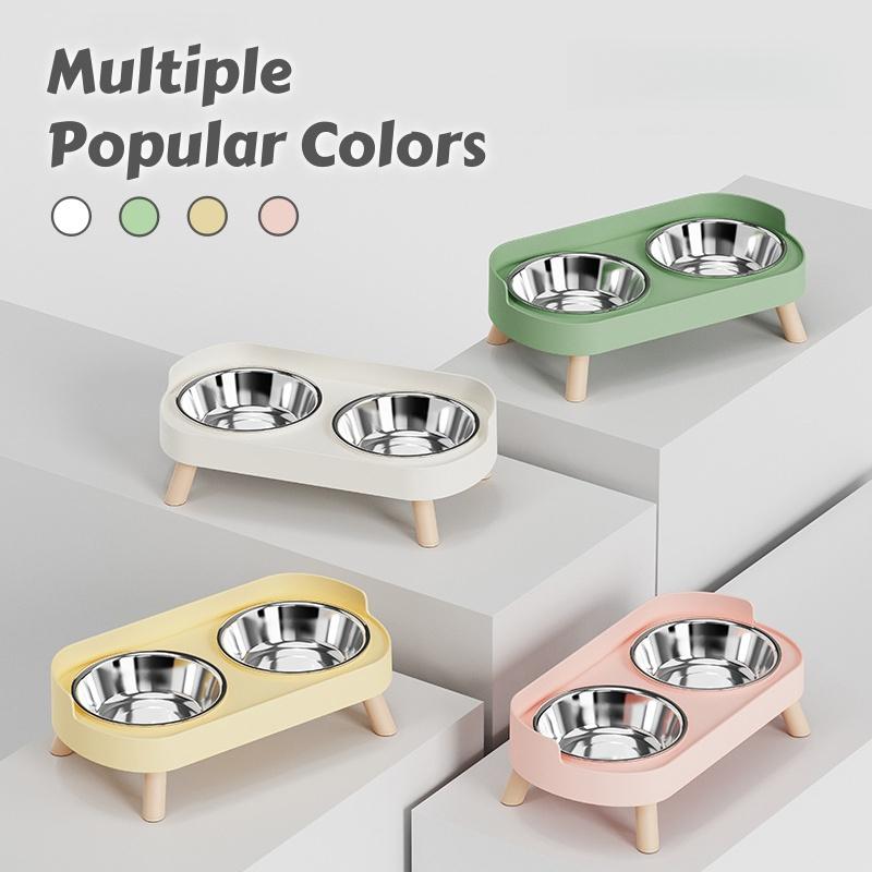 Elevated Cat Double Bowls Set: Height Leg for Neck Health & Whisker Relief - Stainless Steel Anti-Spill Dish with Non-Skid Base