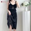French Spaghetti Strap Nightdress with Bra Pads for Women, Summer Satin Pure and Elegant Long Loungewear, Thin Ice Silk Pajamas for Women, Summer