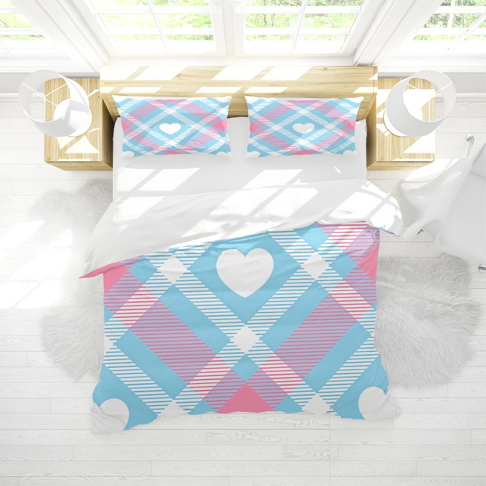 

Comforter Blue Heart-Shaped Three Piece Set Soft And Breathable Fabric Multiple Sizes Suitable For Home Use Three Piece Set For Bed Comforter (quilt)-EU Single(135*200cm)3pcs